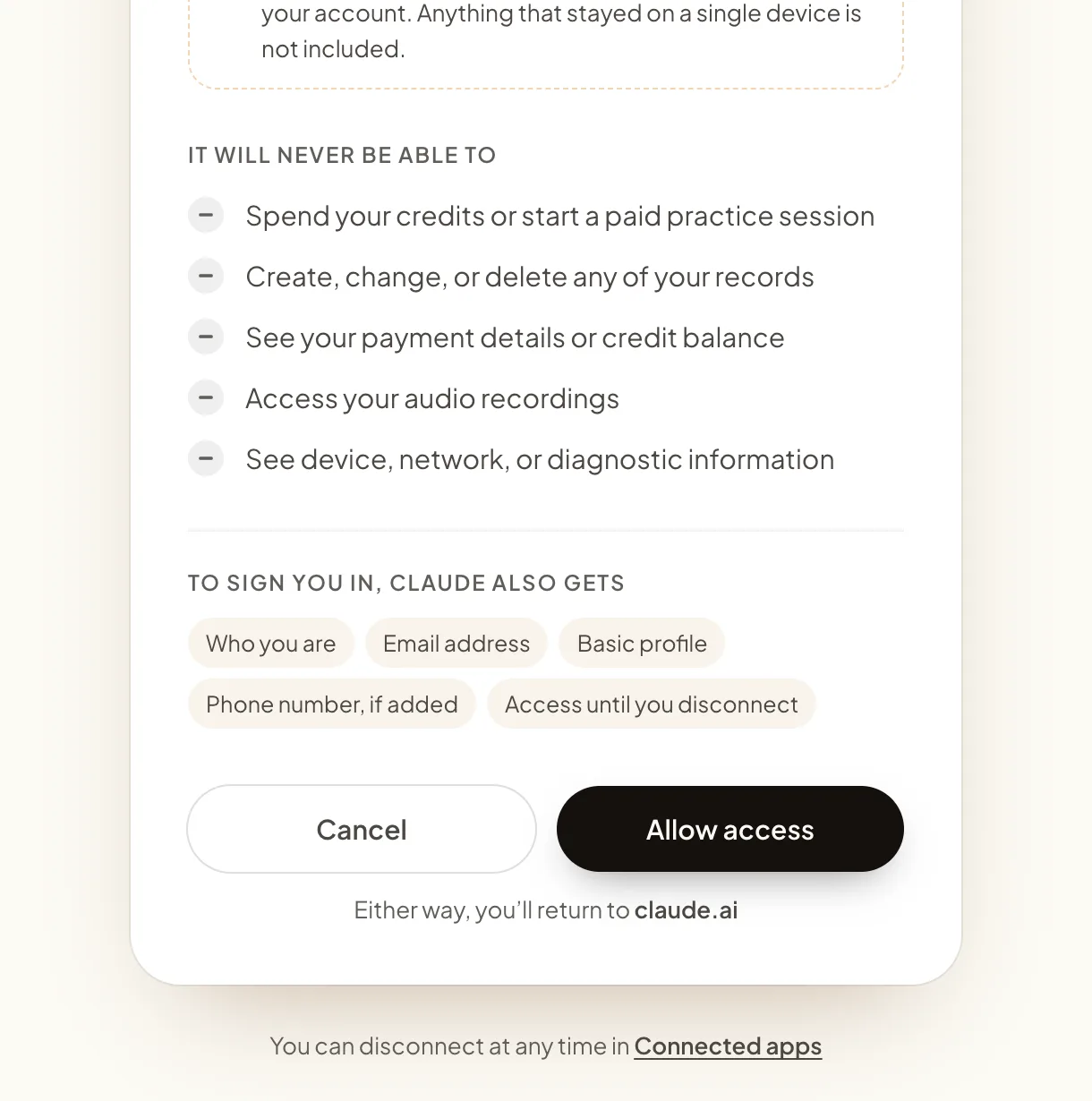 Sign in and allow read-only access